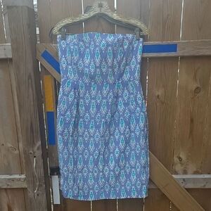 Strapless Blue and White Patterned Dress